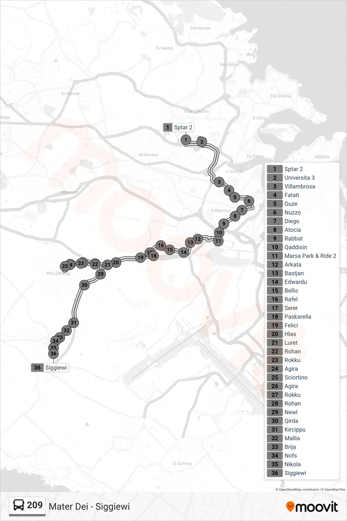 Linea 209 bus (Siggiewi) - Percorsi e fermate sulla mappa