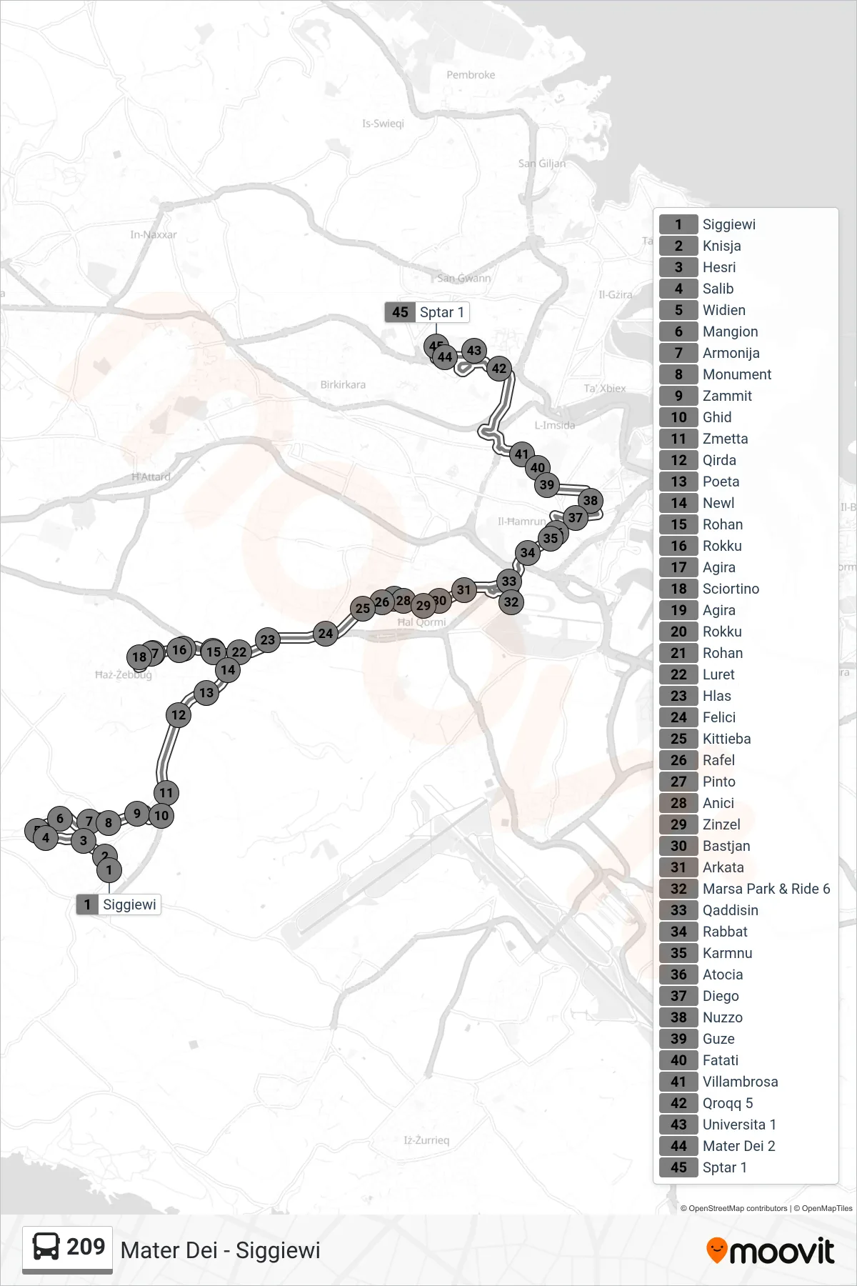Linea 209 bus (Mater Dei) - Percorsi e fermate sulla mappa
