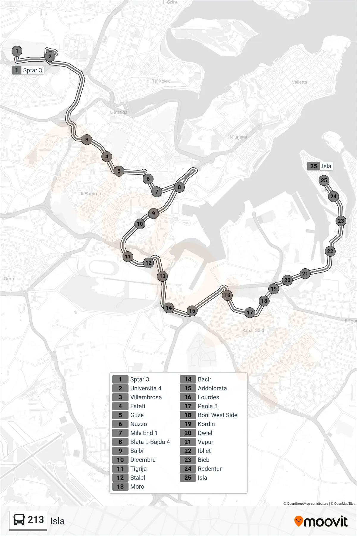 Linea 213 bus (Isla) - Percorsi e fermate sulla mappa