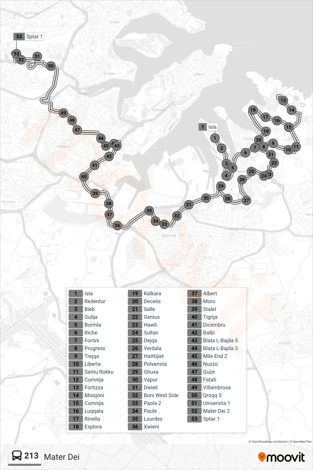 Linea 213  bus (Mater Dei) - Percorsi e fermate sulla mappa