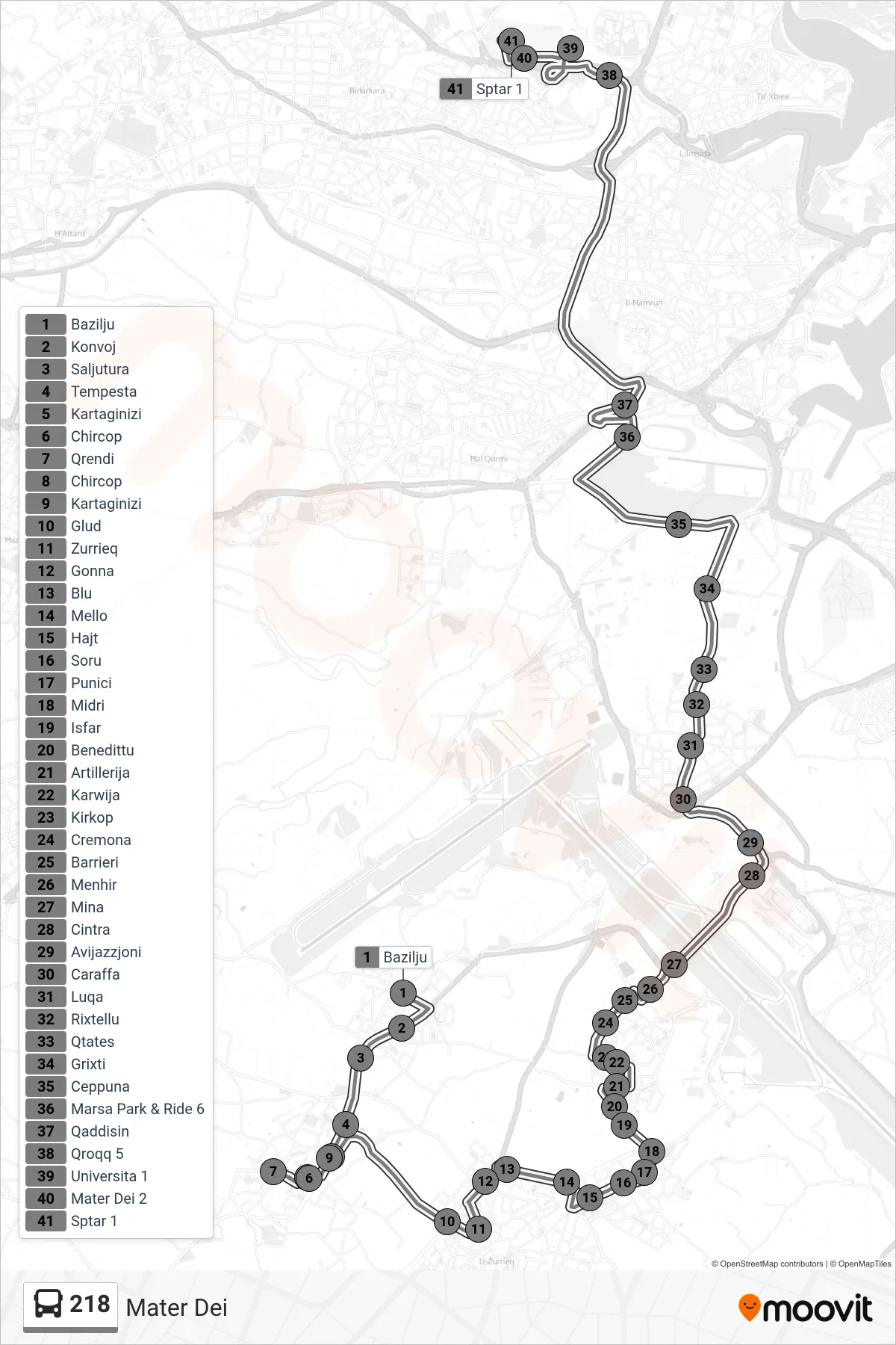 Linea 218  bus (Mater Dei) - Percorsi e fermate sulla mappa