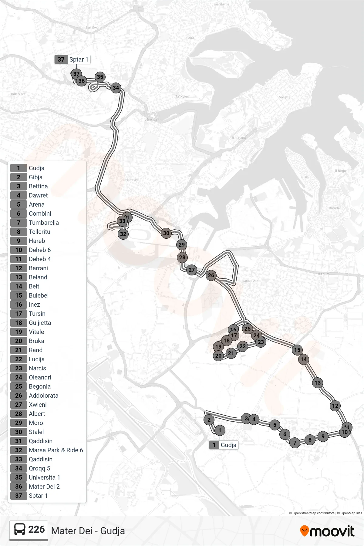 Linea 226 bus (Mater Dei) - Percorsi e fermate sulla mappa