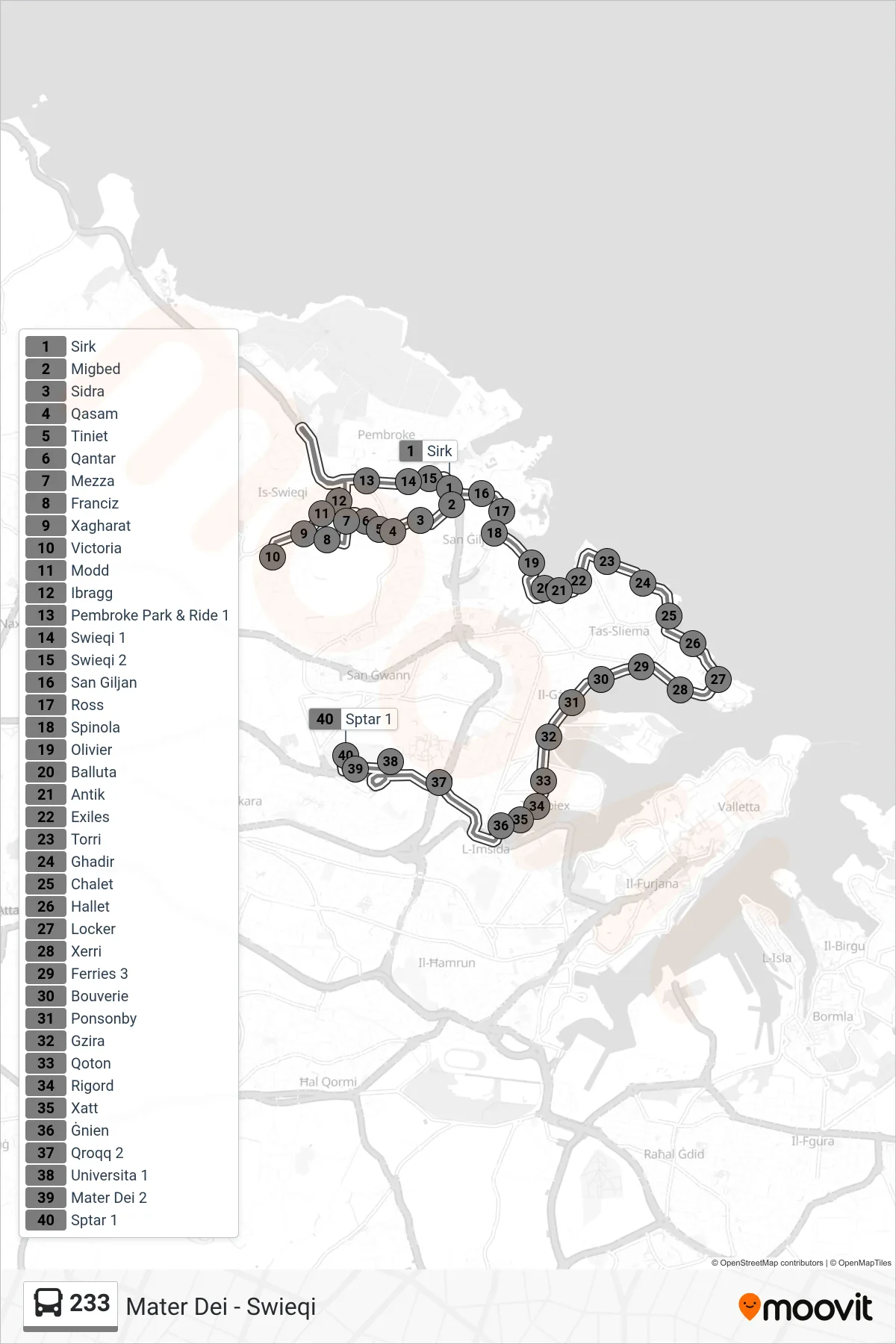 Linea 233 bus (Mater Dei) - Percorsi e fermate sulla mappa