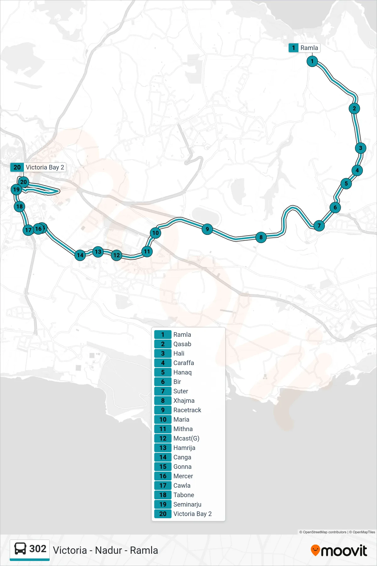 Linea 302 bus (Victoria) - Percorsi e fermate sulla mappa