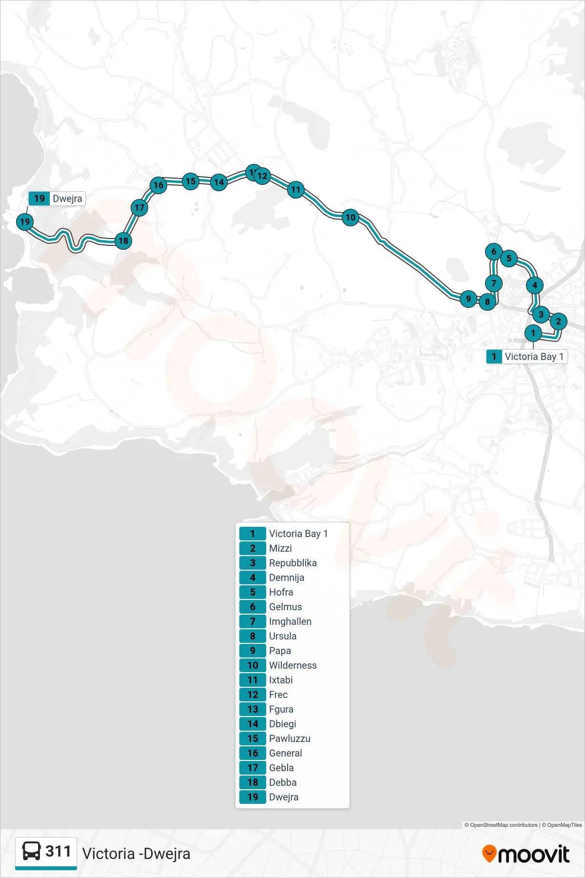 Linea 311 bus (Dwejra) - Percorsi e fermate sulla mappa