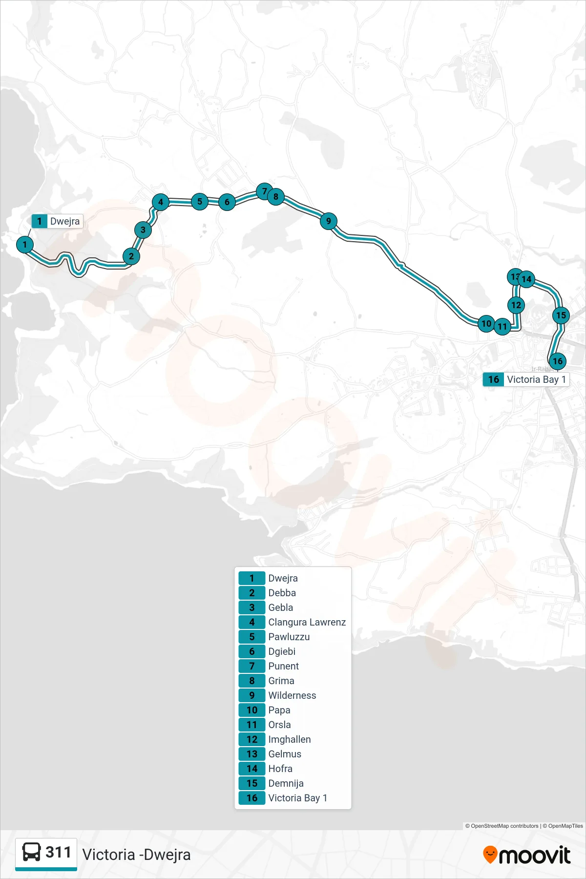 Linea 311  bus (Victoria) - Percorsi e fermate sulla mappa