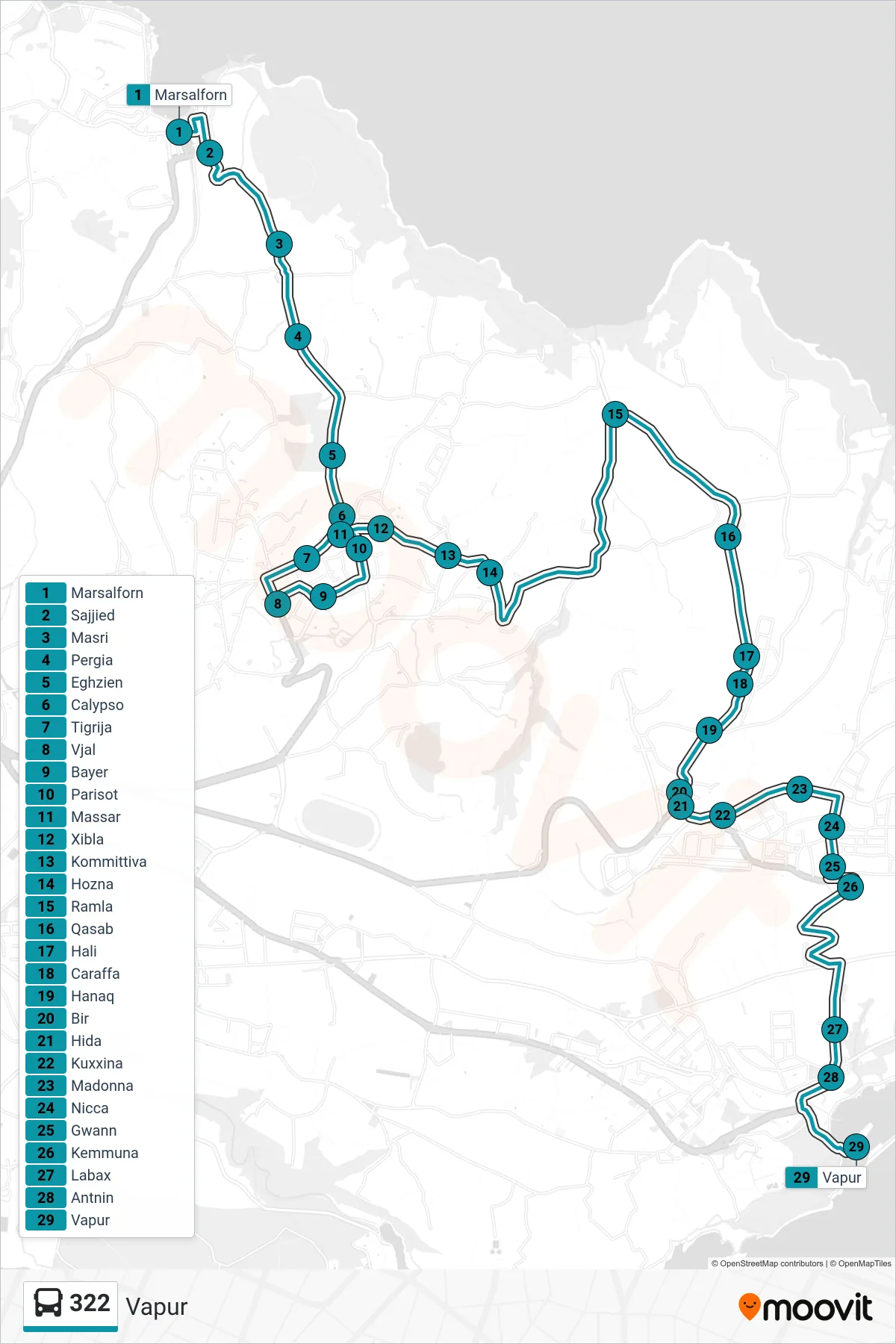 Linea 322  bus (Vapur) - Percorsi e fermate sulla mappa