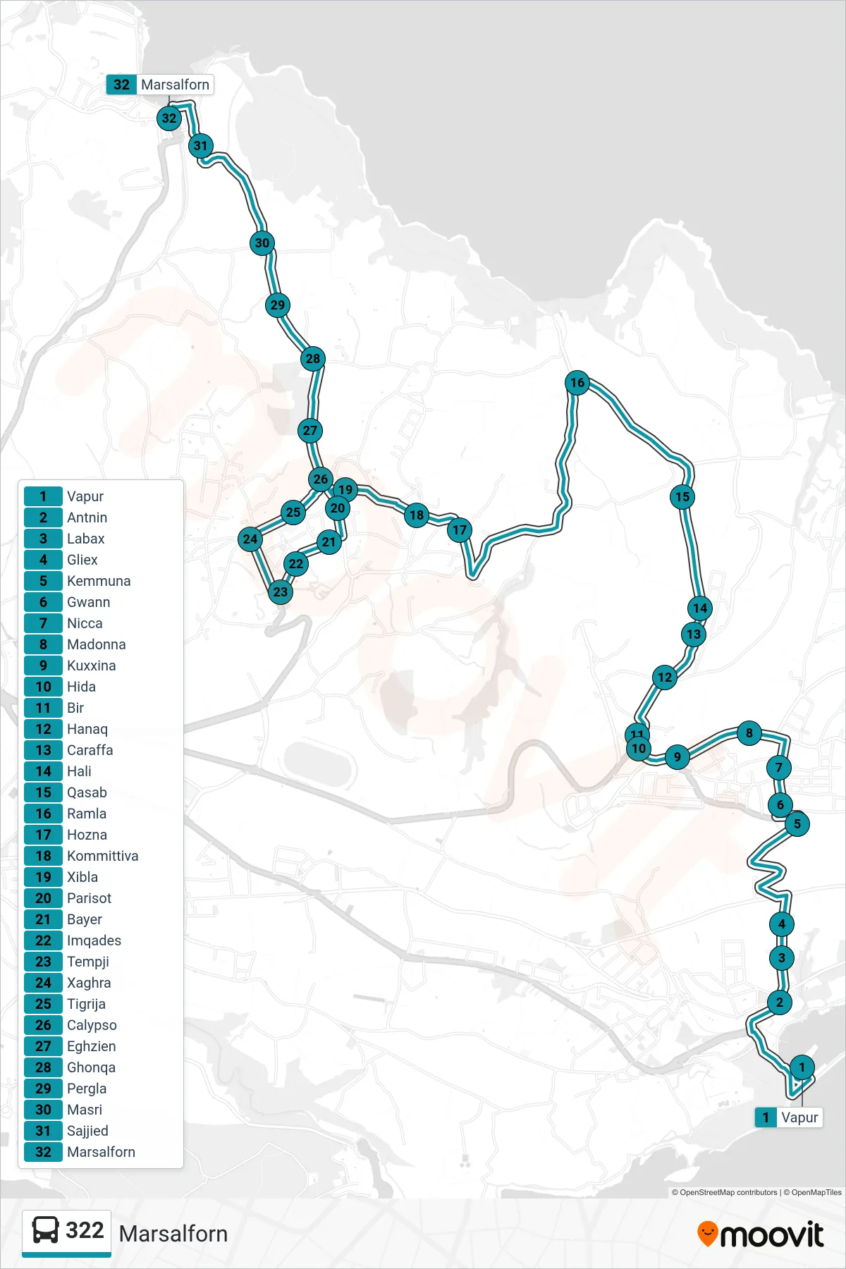 Linea 322 bus (Marsalforn) - Percorsi e fermate sulla mappa
