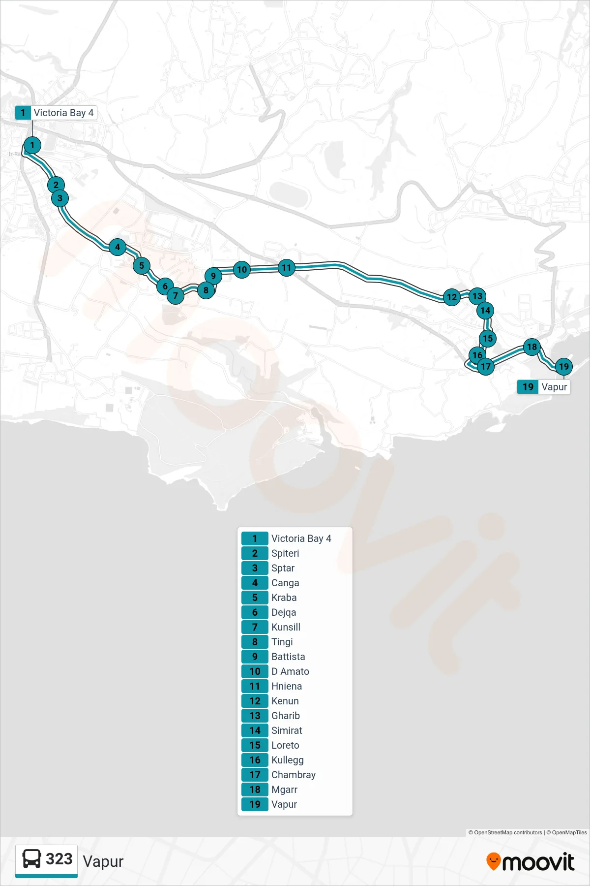 Linea 323  bus (Vapur) - Percorsi e fermate sulla mappa