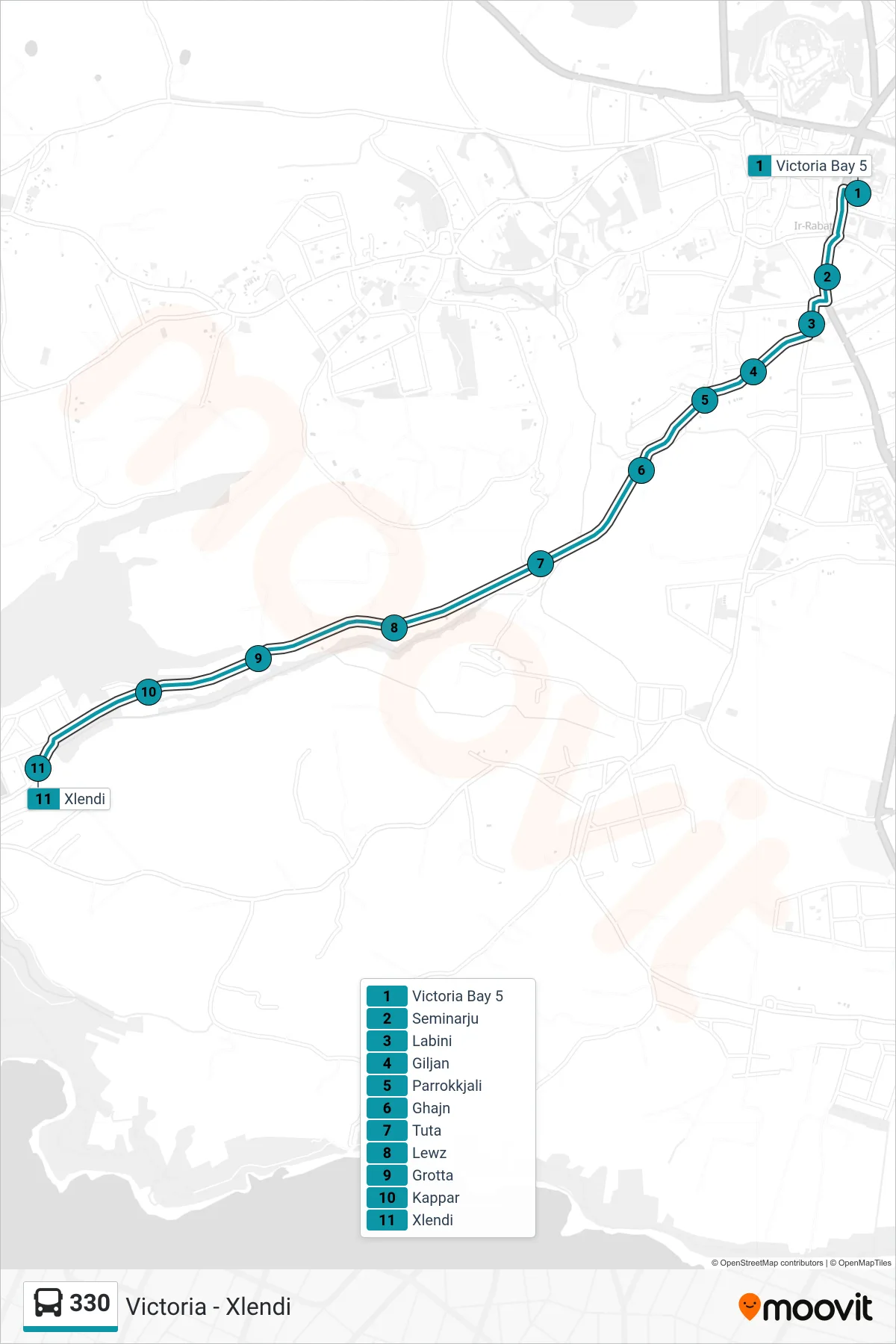 Linea 330 bus (Xlendi) - Percorsi e fermate sulla mappa