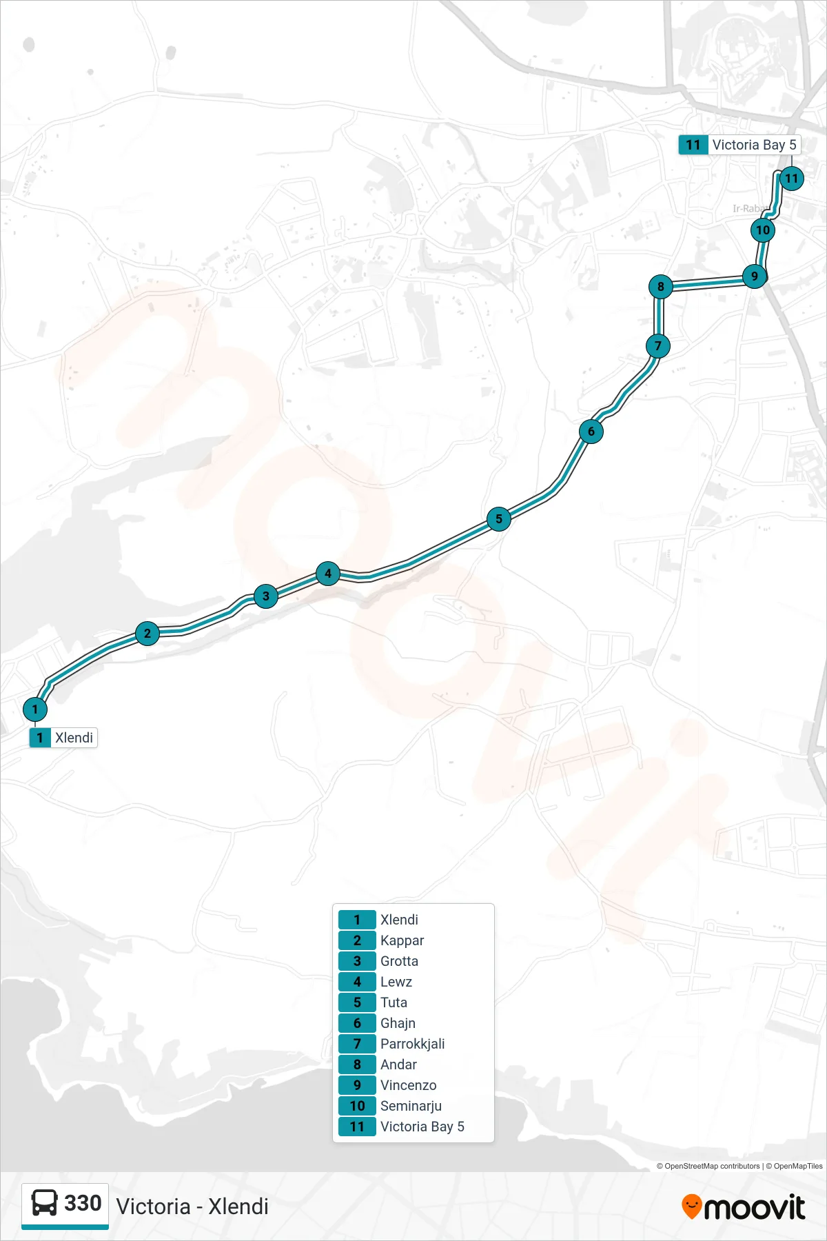 Linea 330 bus (Victoria) - Percorsi e fermate sulla mappa