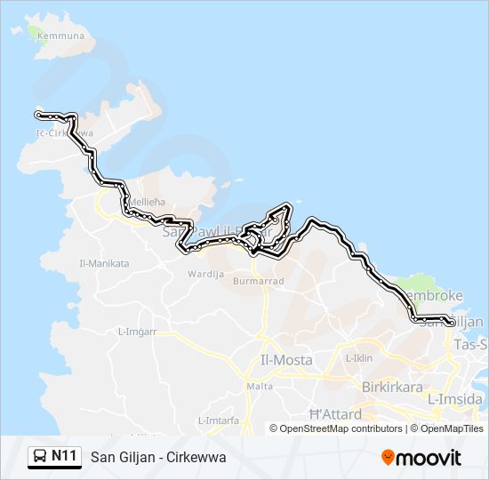Percorso linea bus N11