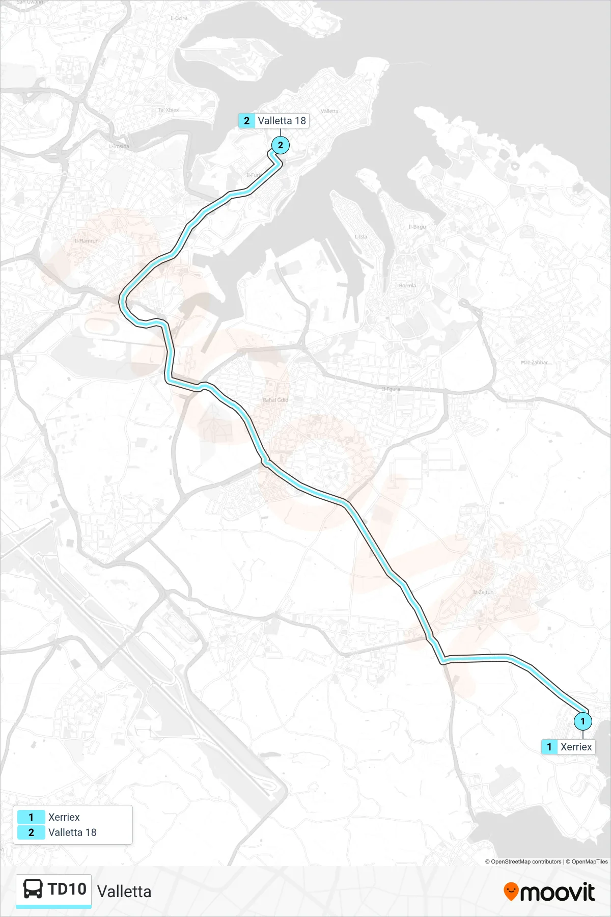 Linea TD10 bus (Valletta) - Percorsi e fermate sulla mappa