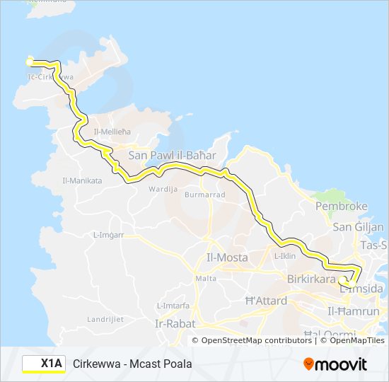 X1A bus Line Map