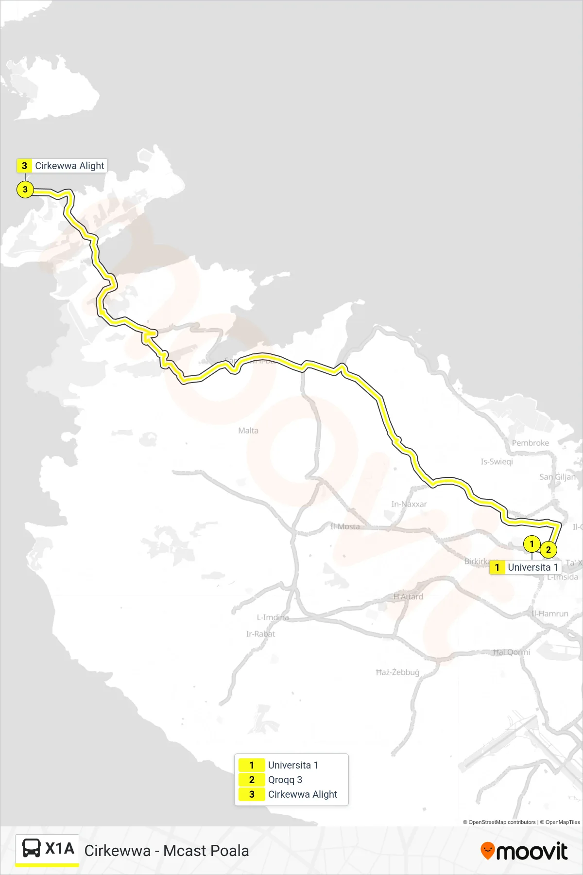 Linea X1A bus (Cirkewwa) - Percorsi e fermate sulla mappa