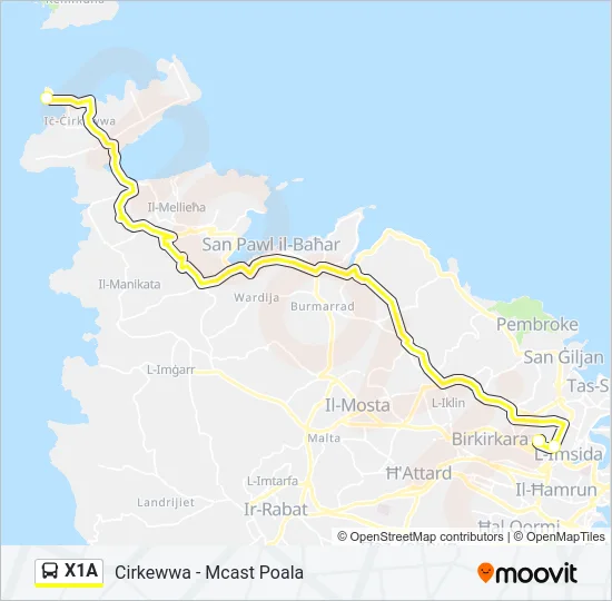 Percorso linea bus X1A