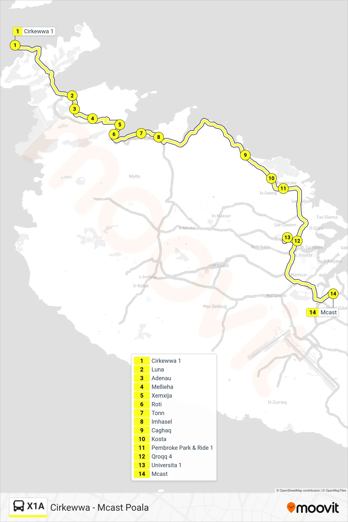 Linea X1A bus (Mcast Poala) - Percorsi e fermate sulla mappa