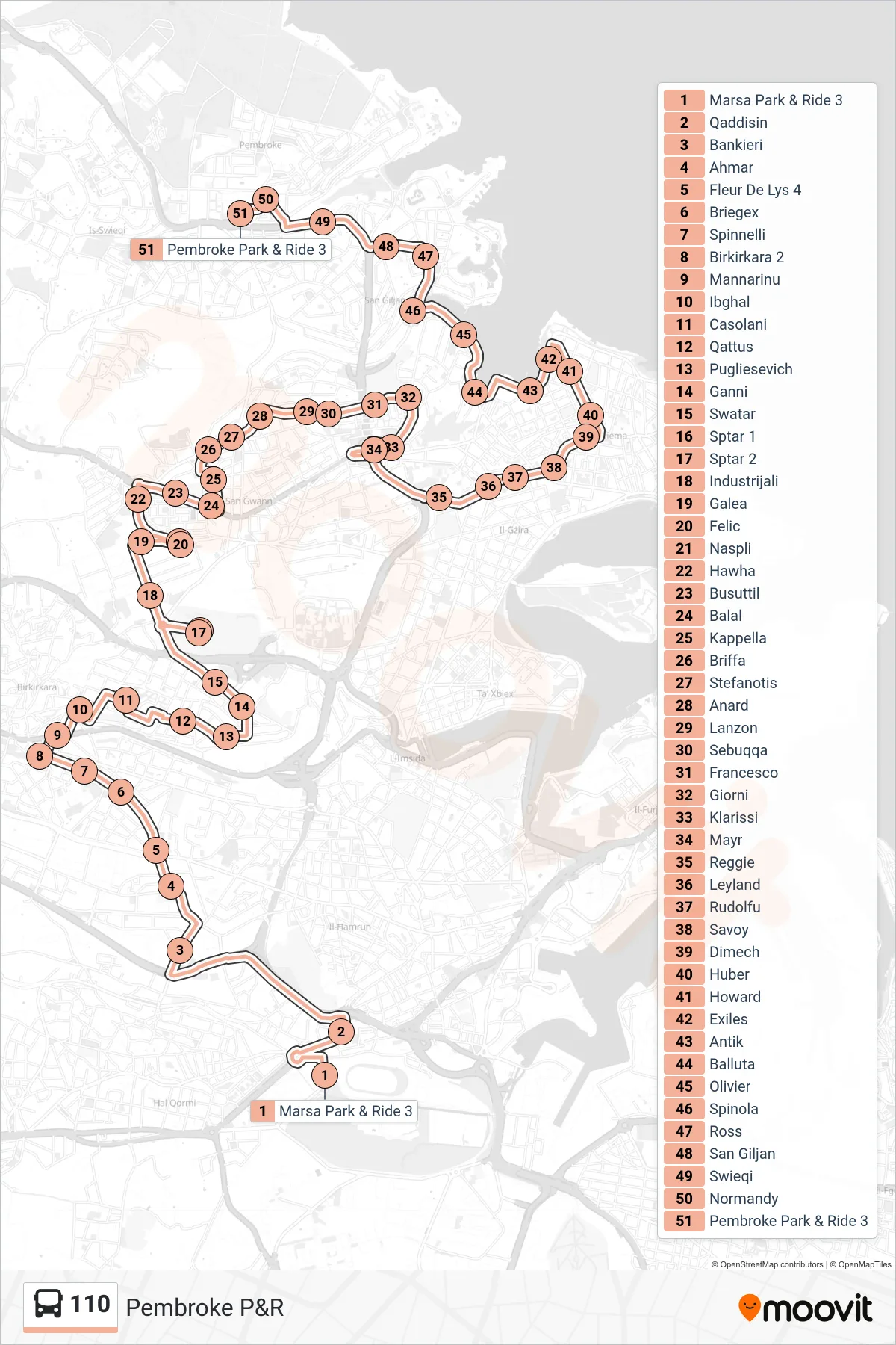 Linea 110 bus (Pembroke P&R) - Percorsi e fermate sulla mappa