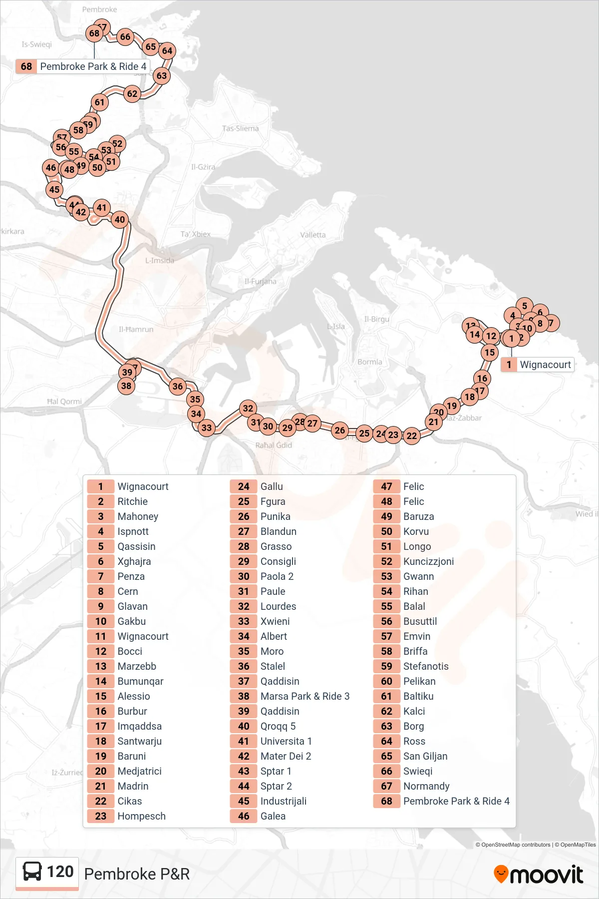 Linea 120  bus (Pembroke P&R) - Percorsi e fermate sulla mappa