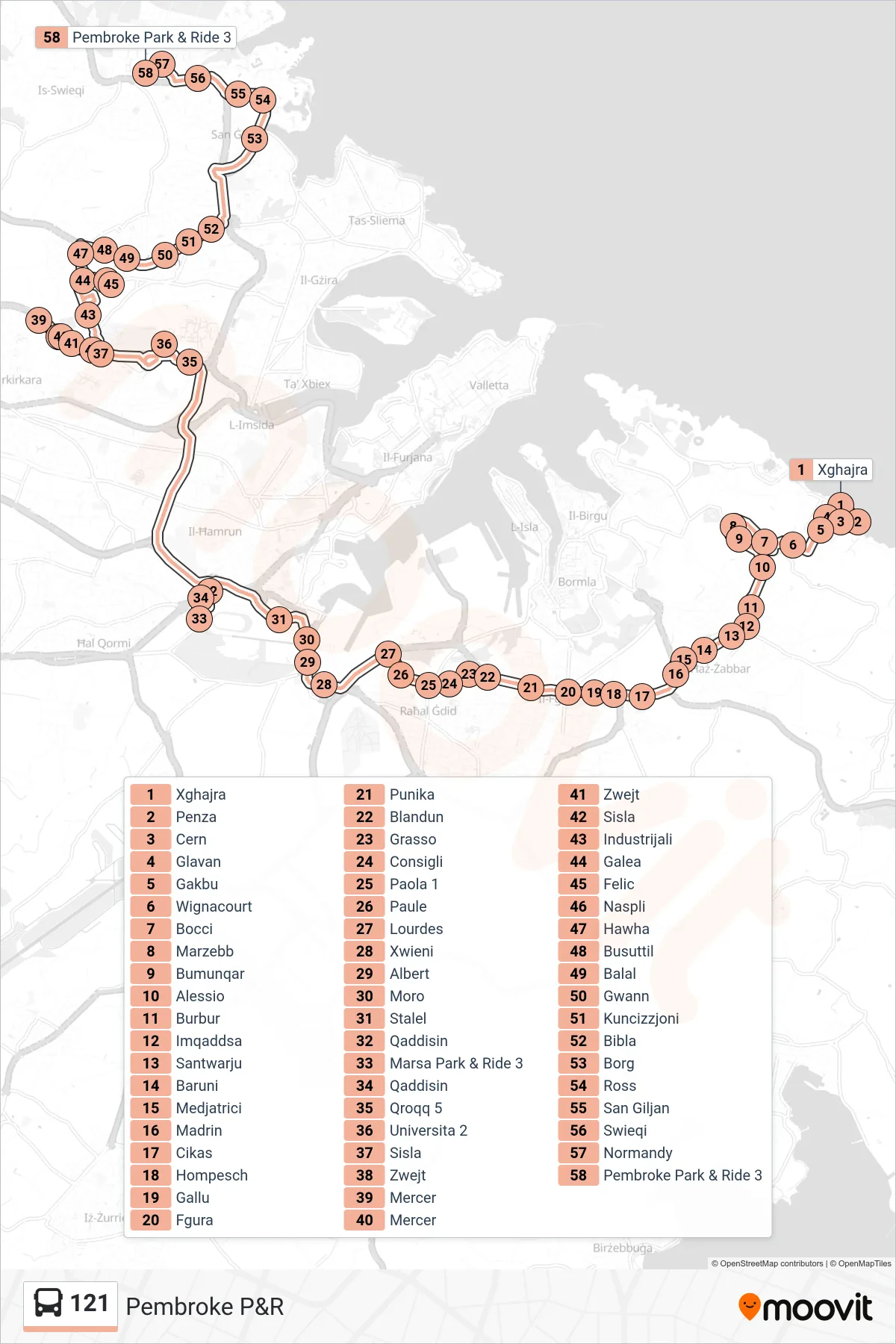 Linea 121 bus (Pembroke P&R) - Percorsi e fermate sulla mappa