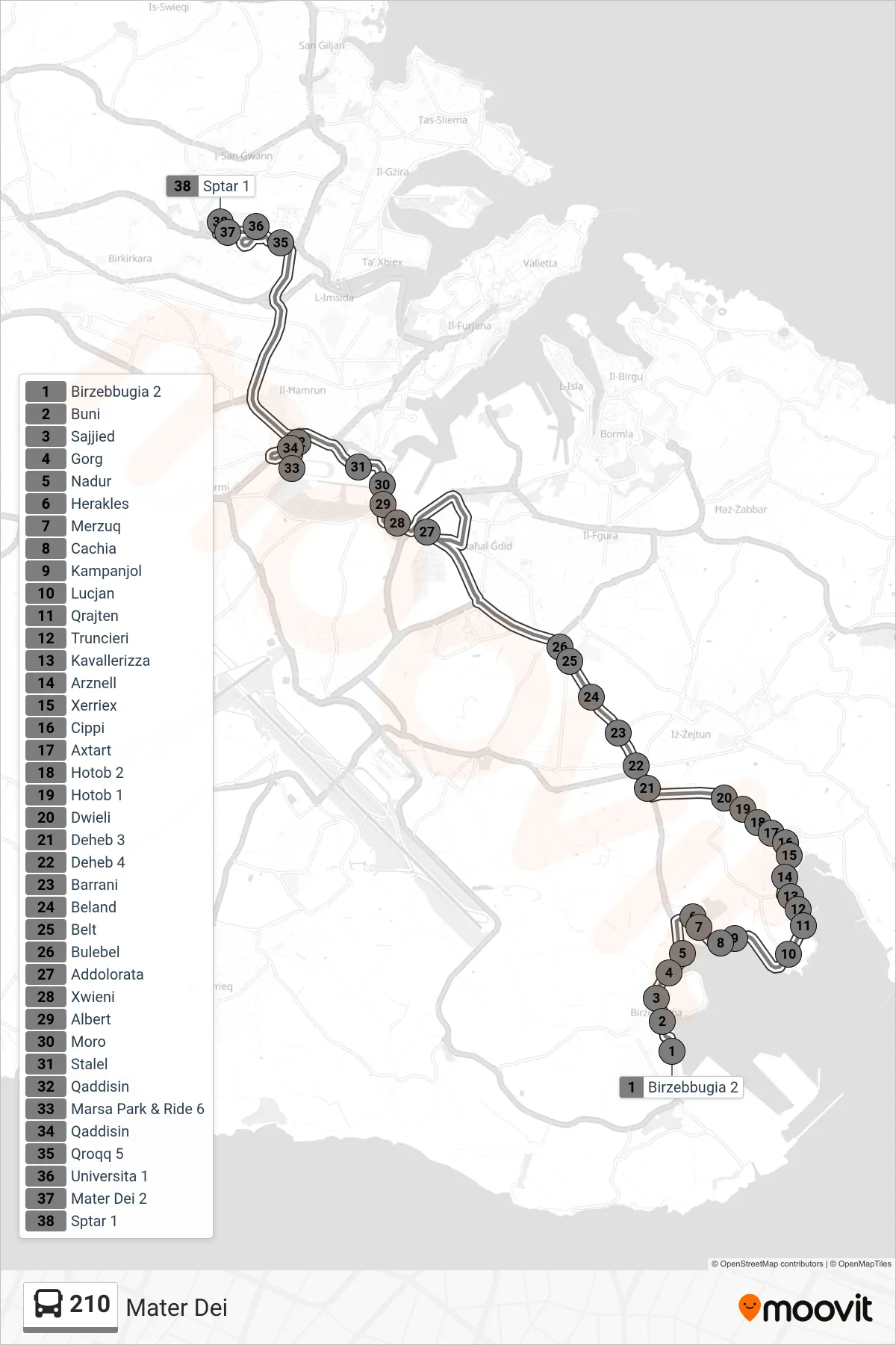 Linea 210 bus (Mater Dei) - Percorsi e fermate sulla mappa