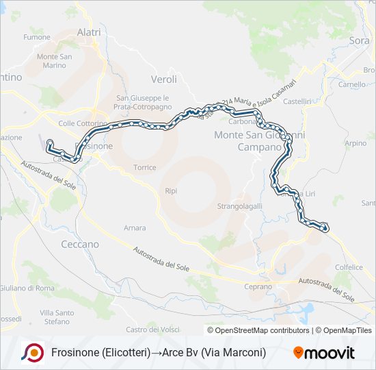 Percorso linea bus COTRAL