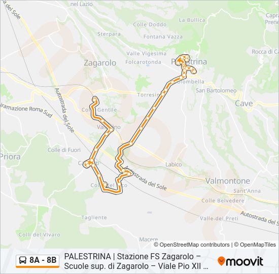 Percorso linea bus 8A - 8B