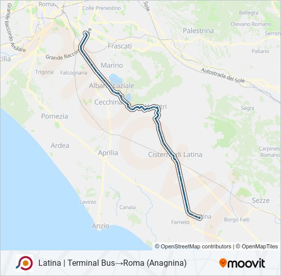 Percorso linea bus COTRAL