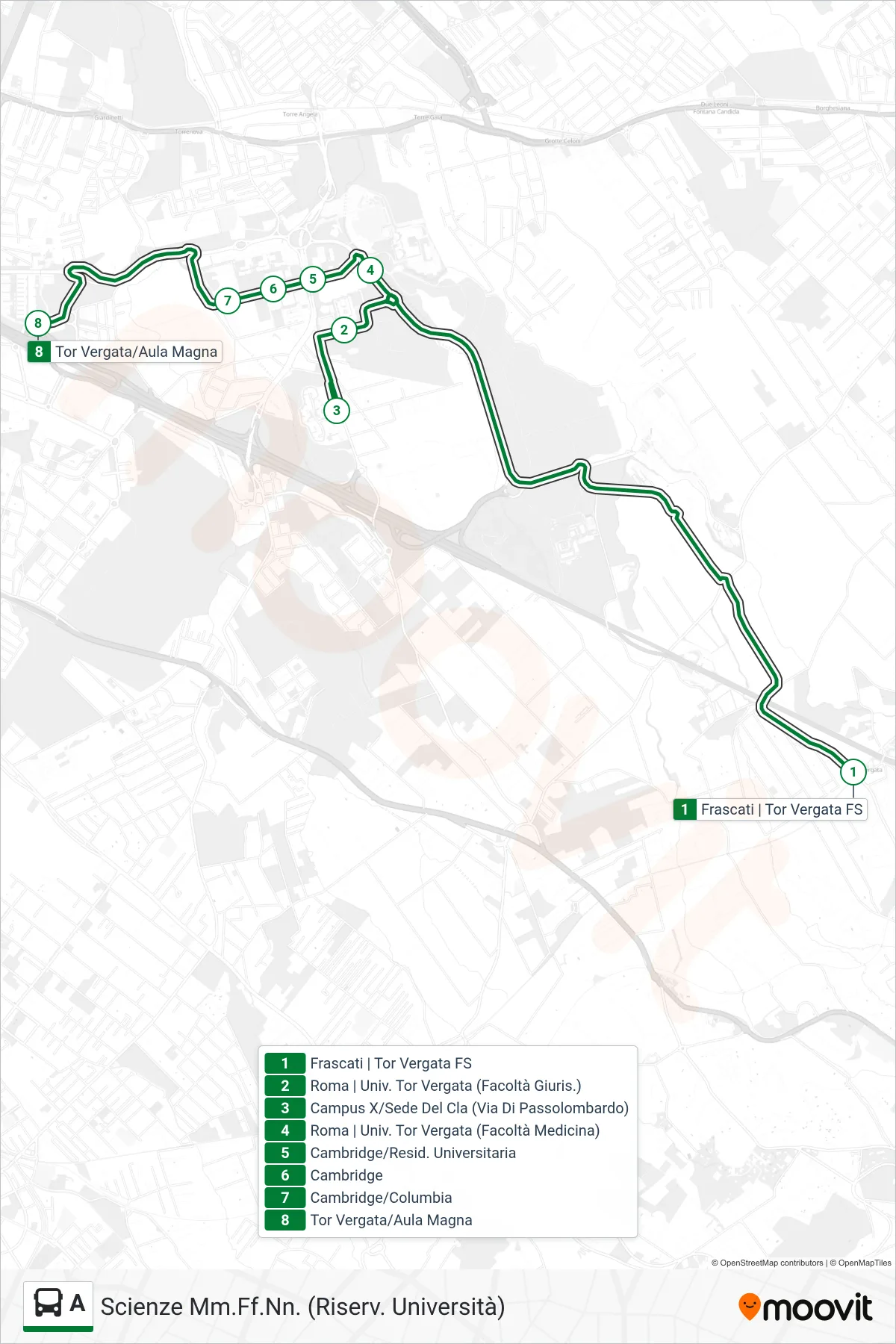 Linea A bus (Scienze Mm.Ff.Nn. (Riserv. Università)) - Percorsi e fermate sulla mappa