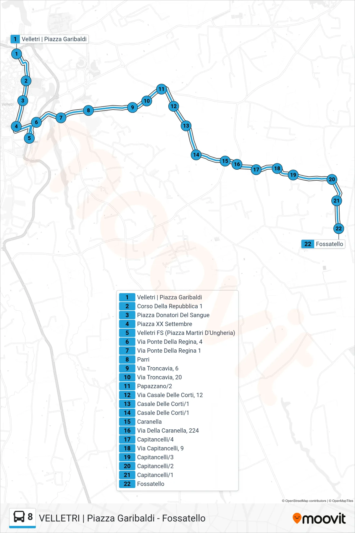 Linea 8 bus (Fossatello) - Percorsi e fermate sulla mappa