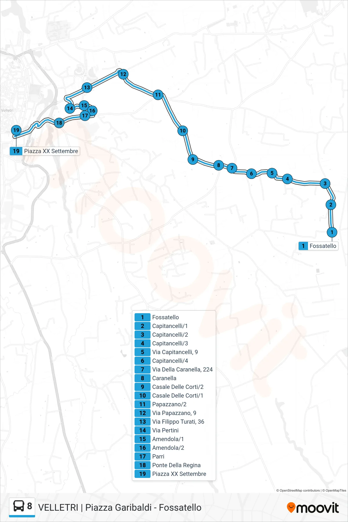 Linea 8 bus (Piazza XX Settembre) - Percorsi e fermate sulla mappa