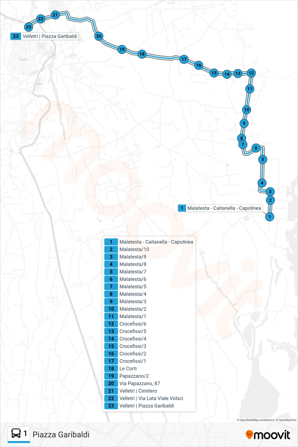 Linea 1 bus (Piazza Garibaldi) - Percorsi e fermate sulla mappa