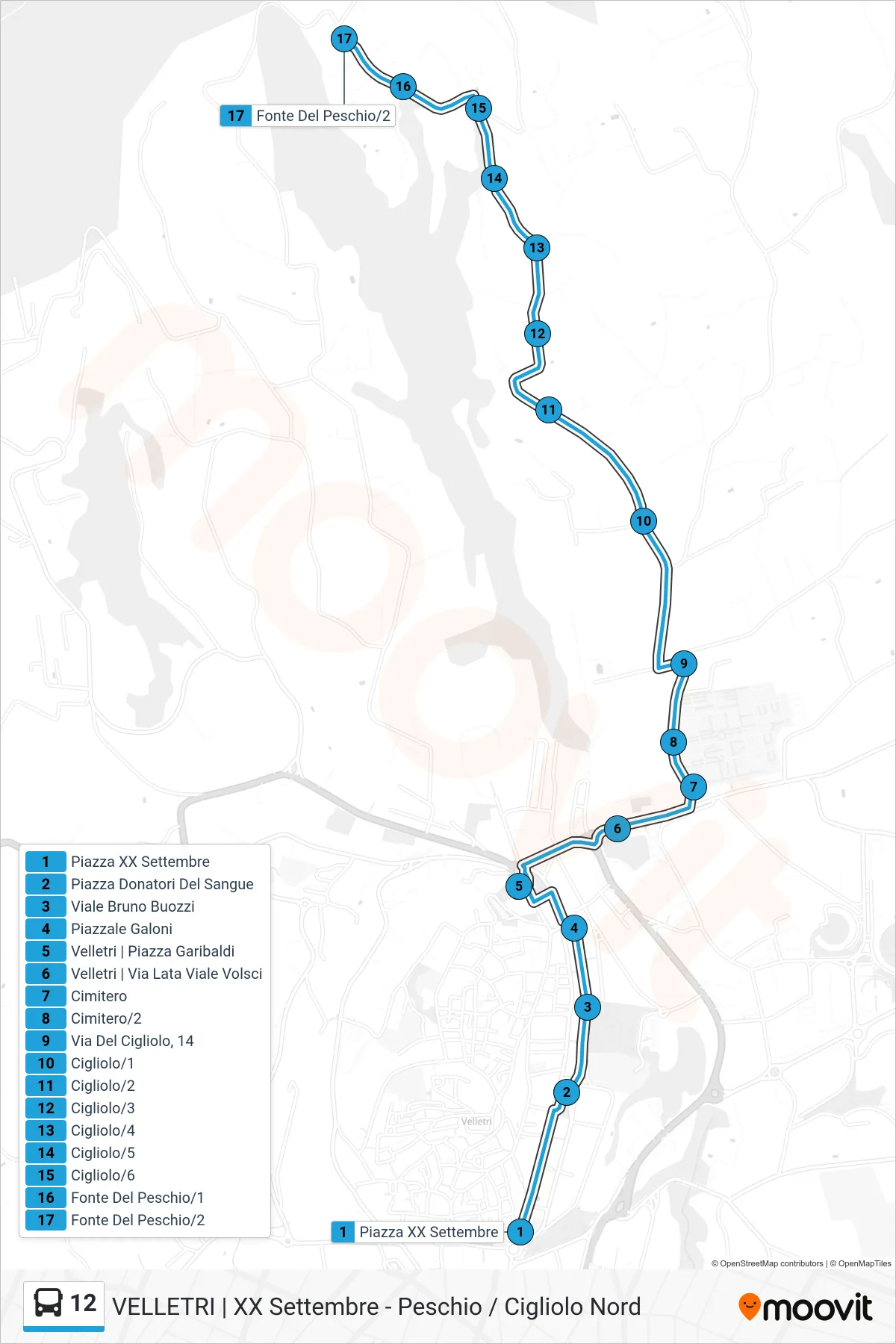Linea 12 bus (Fonte Del Peschio) - Percorsi e fermate sulla mappa