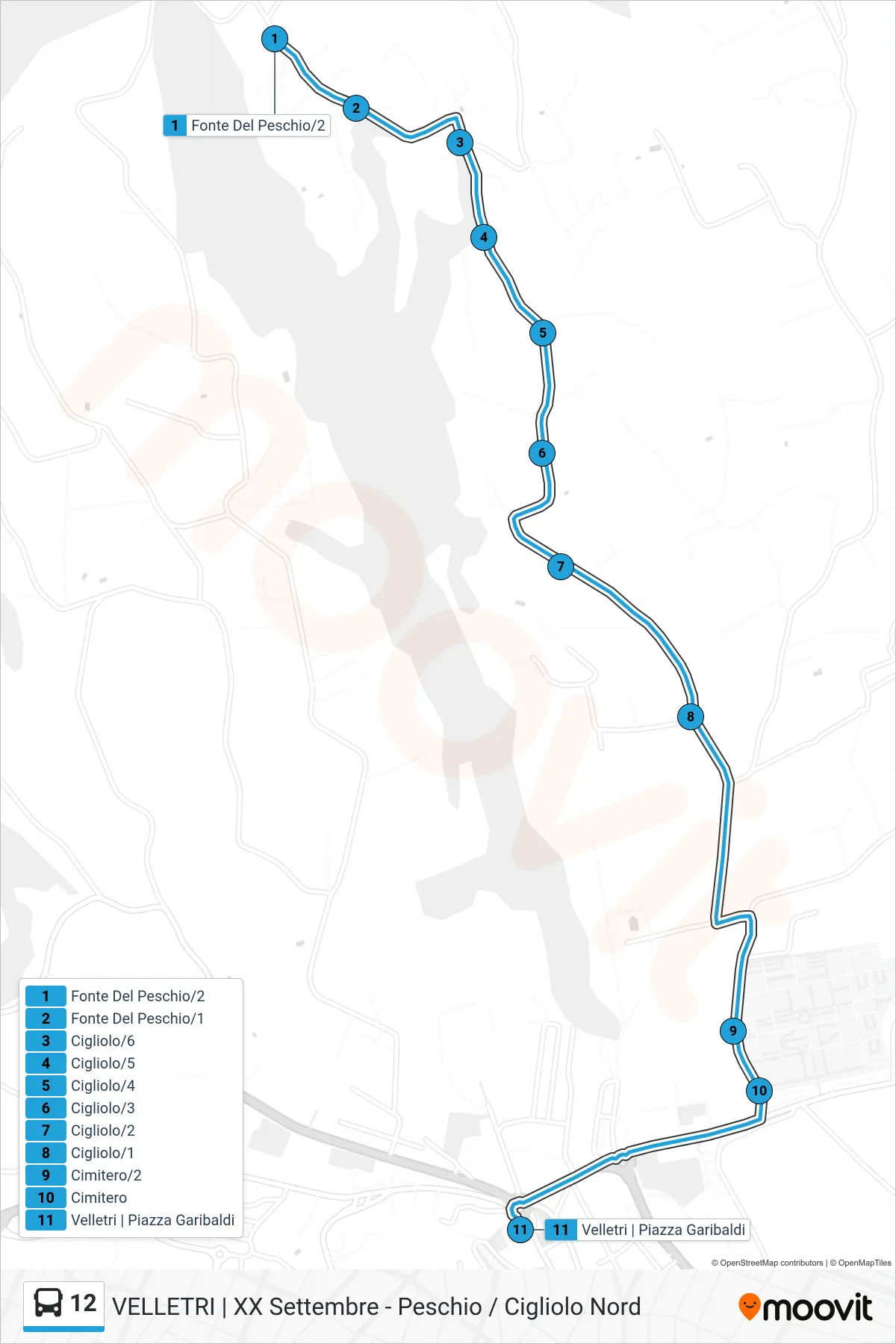 Linea 12 bus (Piazza Garibaldi) - Percorsi e fermate sulla mappa