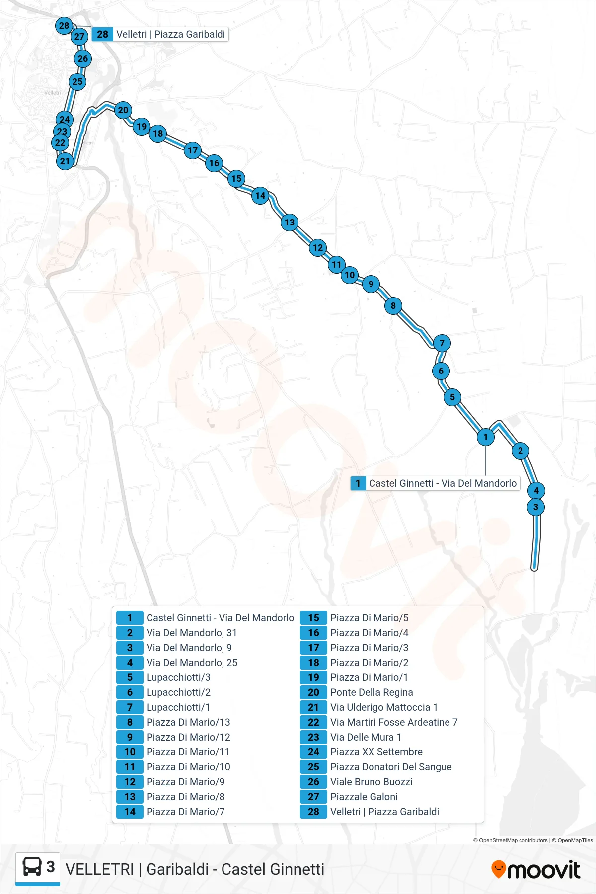 Linea 3 bus (Garibaldi) - Percorsi e fermate sulla mappa