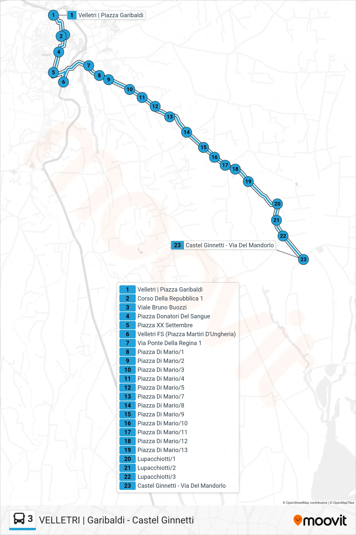 Linea 3 bus (Castel Ginnetti - Via Del Mandorlo) - Percorsi e fermate sulla mappa