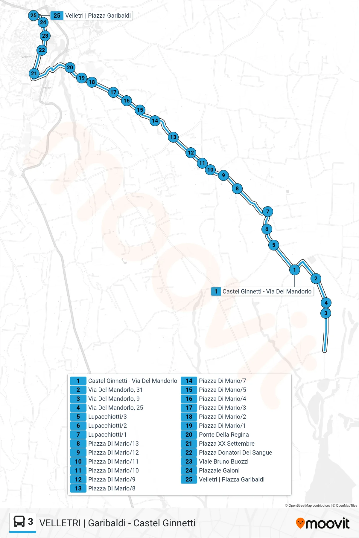 3 bus Line (Garibaldi) route and stops on a map