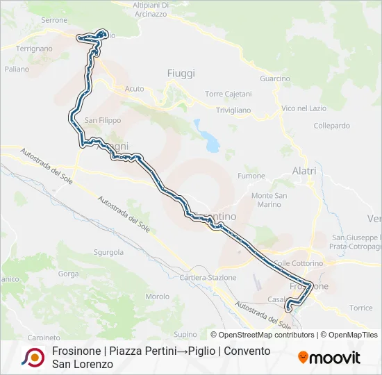 Percorso linea bus COTRAL