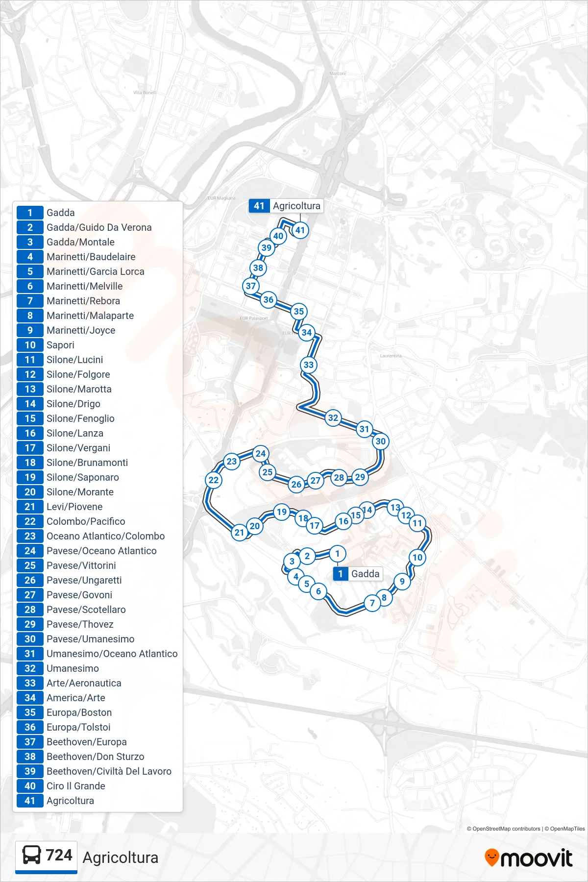 Linea 724 bus (Agricoltura) - Percorsi e fermate sulla mappa