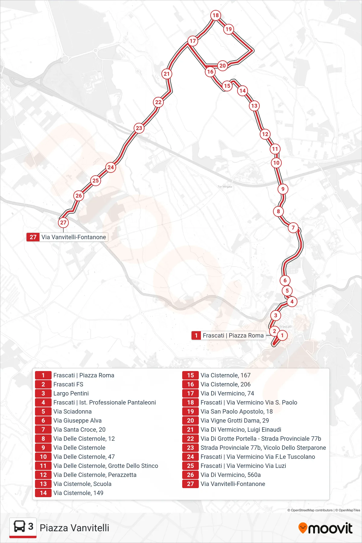 Linea 3 bus (Piazza Vanvitelli) - Percorsi e fermate sulla mappa