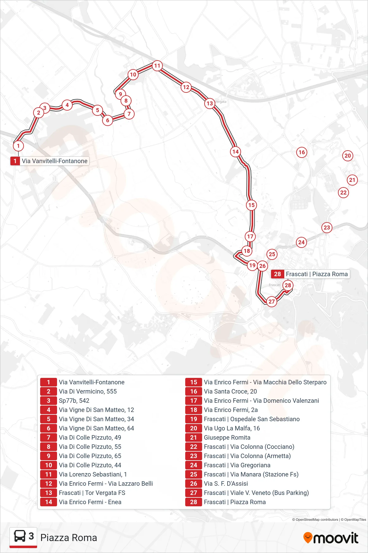 Linea 3 bus (Piazza Roma) - Percorsi e fermate sulla mappa