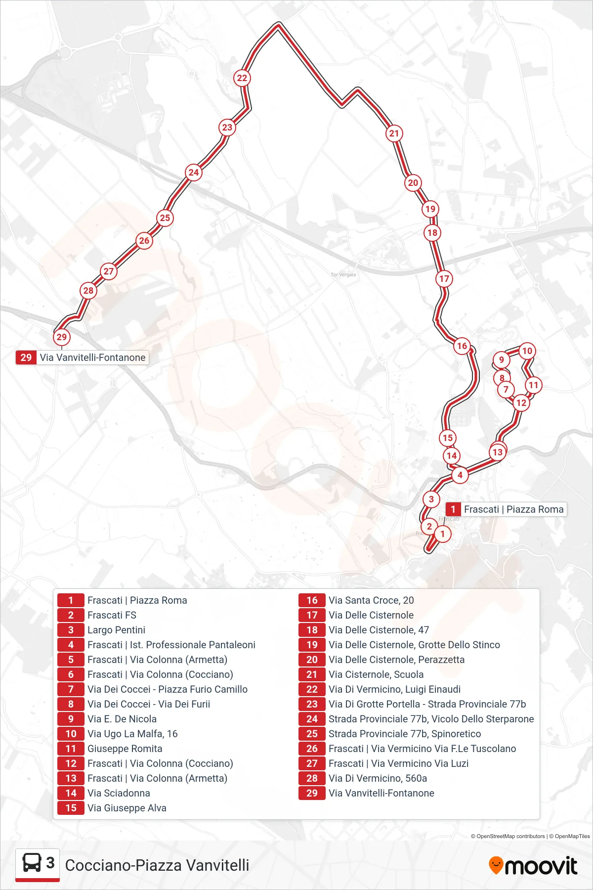 Linea 3 bus (Cocciano-Piazza Vanvitelli) - Percorsi e fermate sulla mappa