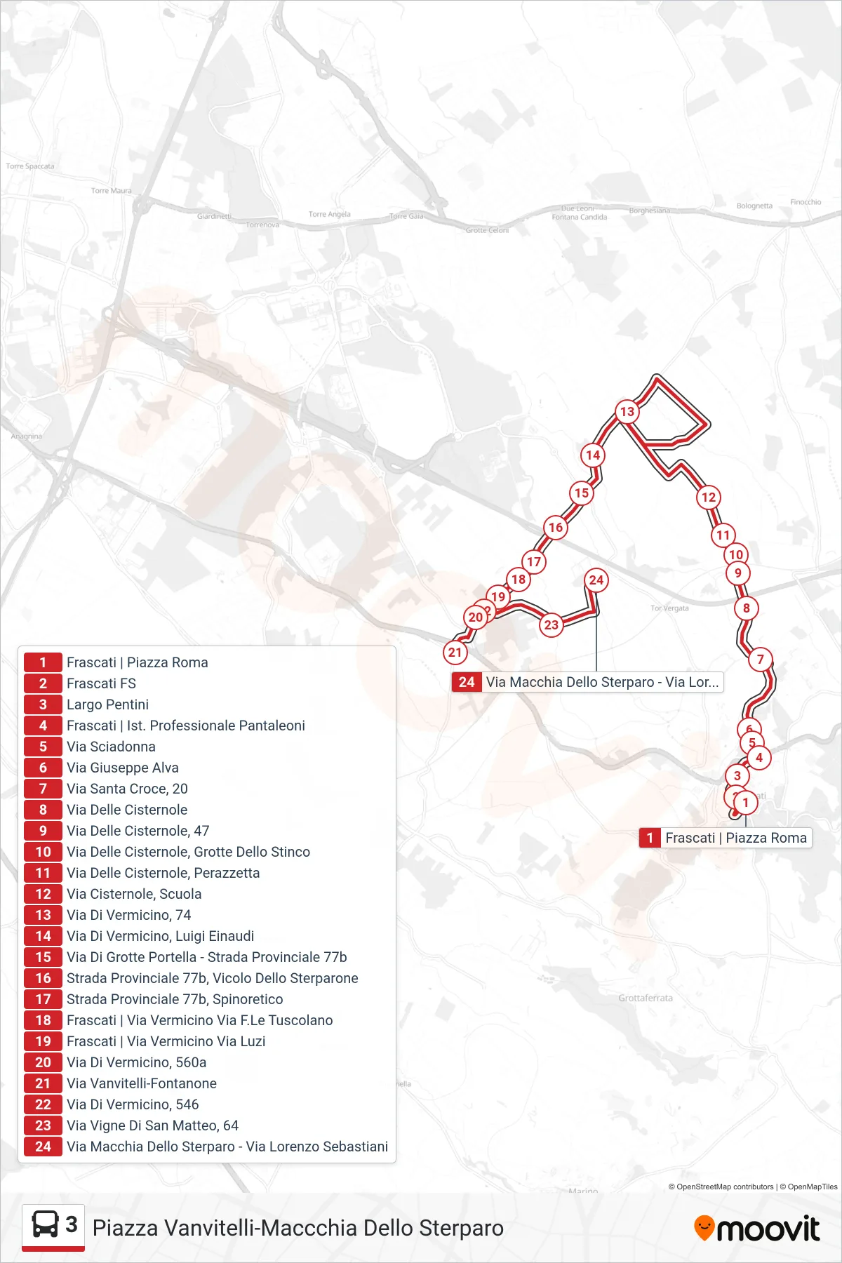 Linea 3 bus (Piazza Vanvitelli-Maccchia Dello Sterparo) - Percorsi e fermate sulla mappa