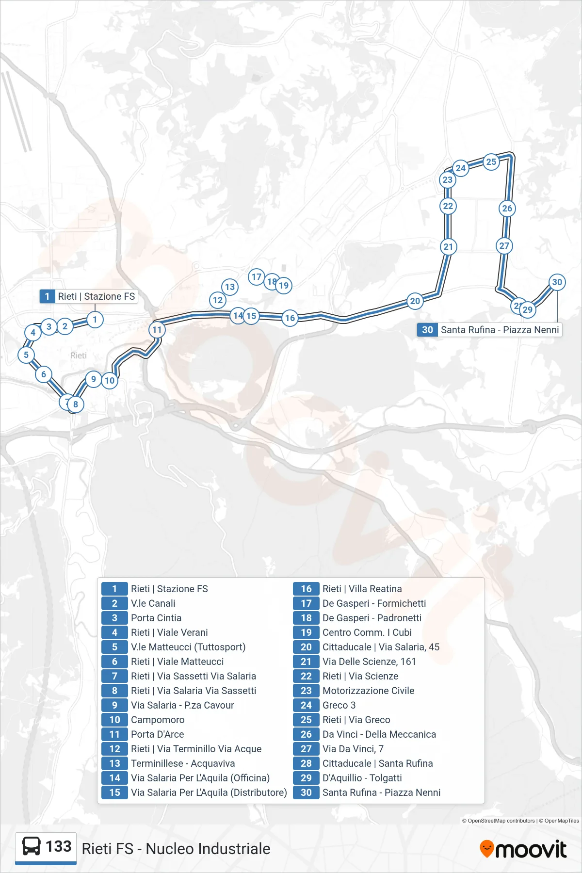 Linea 133 bus (Santa Rufina) - Percorsi e fermate sulla mappa