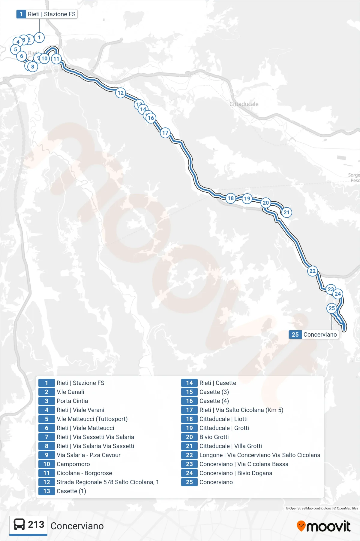 Linea 213 bus (Concerviano) - Percorsi e fermate sulla mappa