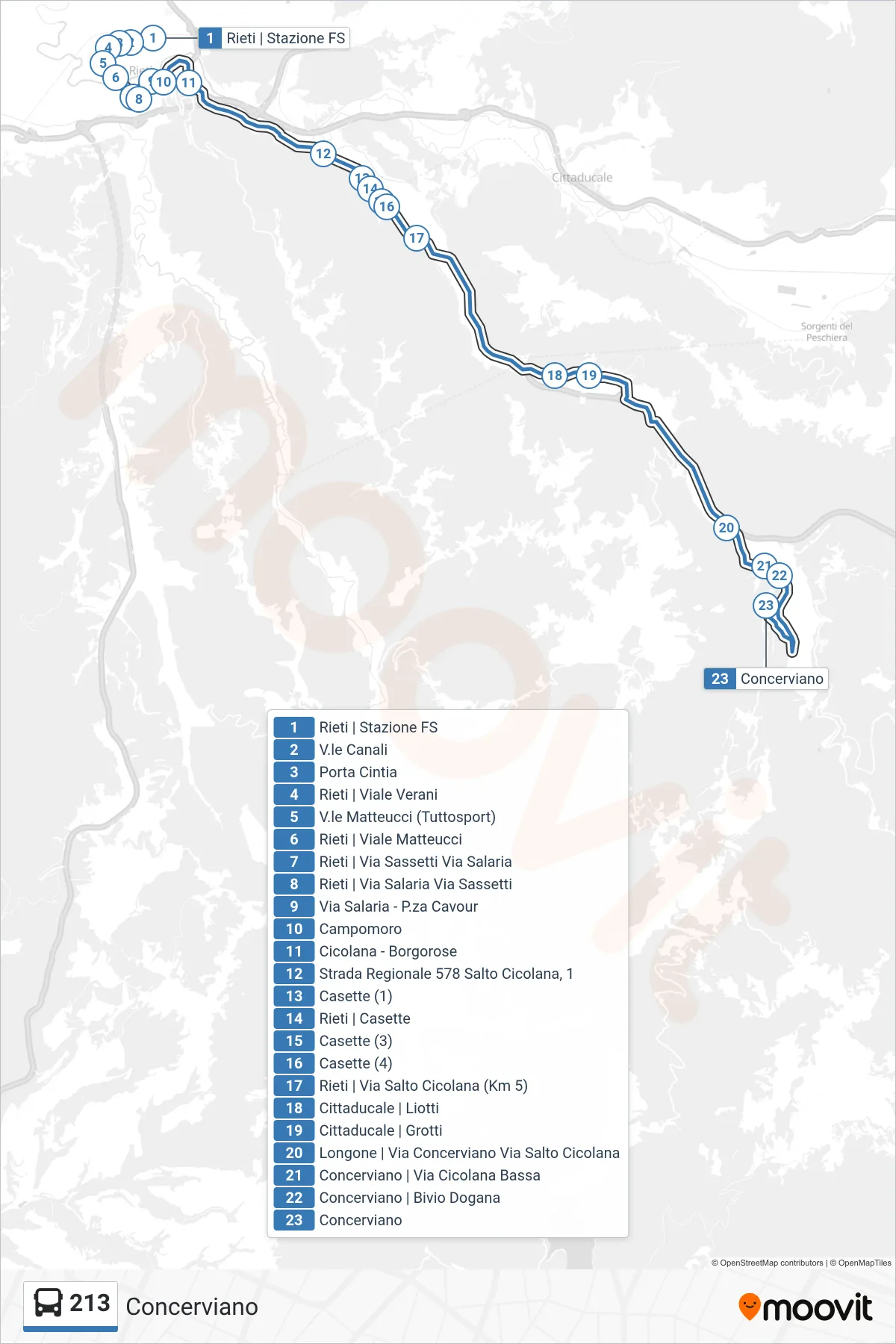 Linea 213 bus (Concerviano) - Percorsi e fermate sulla mappa