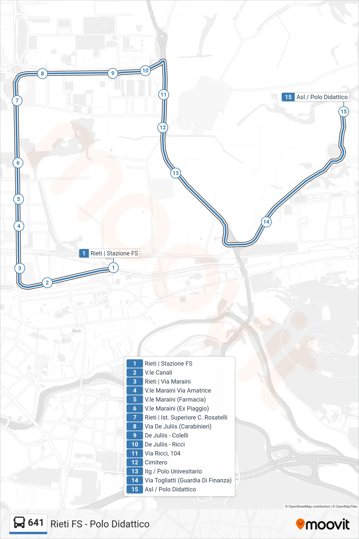 Linea 641 bus (Polo Didattico) - Percorsi e fermate sulla mappa