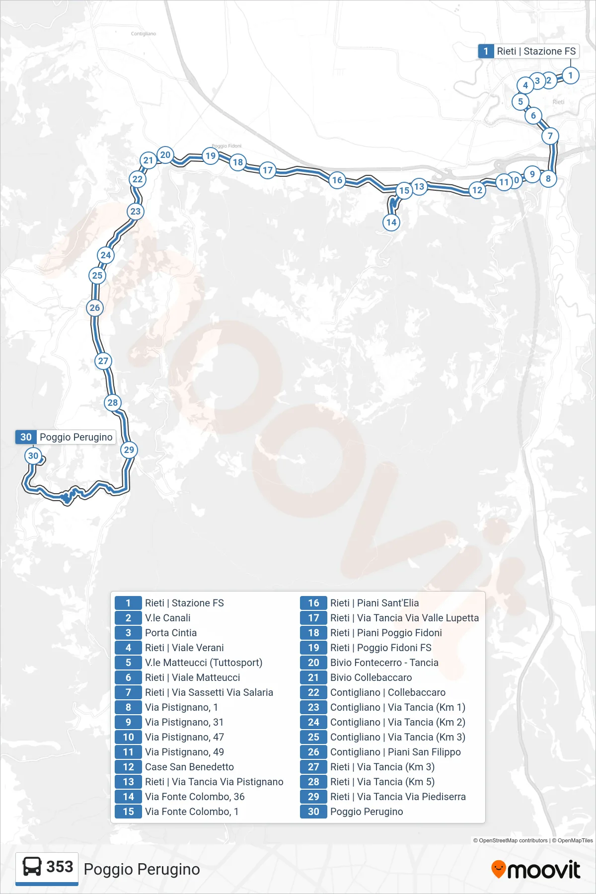 Linea 353 bus (Poggio Perugino) - Percorsi e fermate sulla mappa