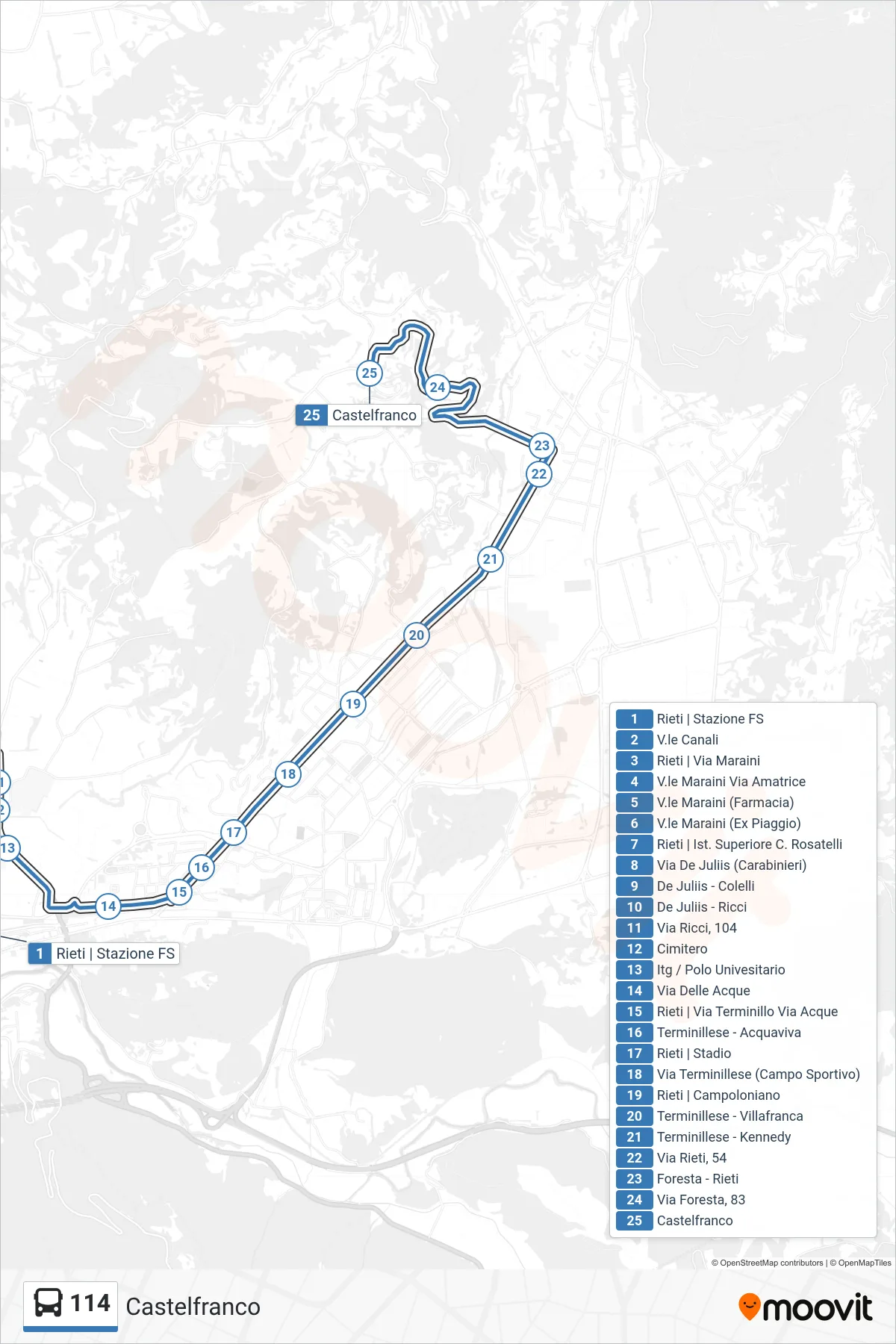 Linea 114 bus (Castelfranco) - Percorsi e fermate sulla mappa