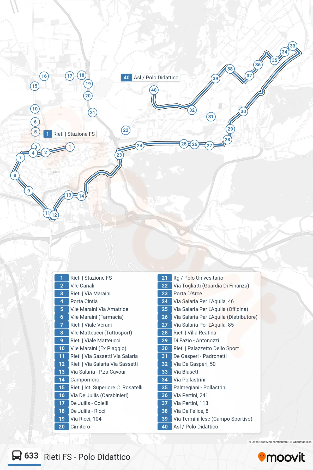 Linea 633 bus (Polo Didattico) - Percorsi e fermate sulla mappa